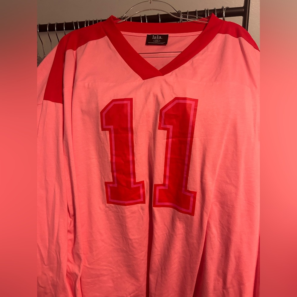 Lucky Oversized Jersey Tee in Red + Pink
